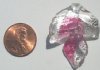 1 35x25mm Two Tone Pink/Crystal with Silver Foil Lampwork Twisted Leaf Pendant
